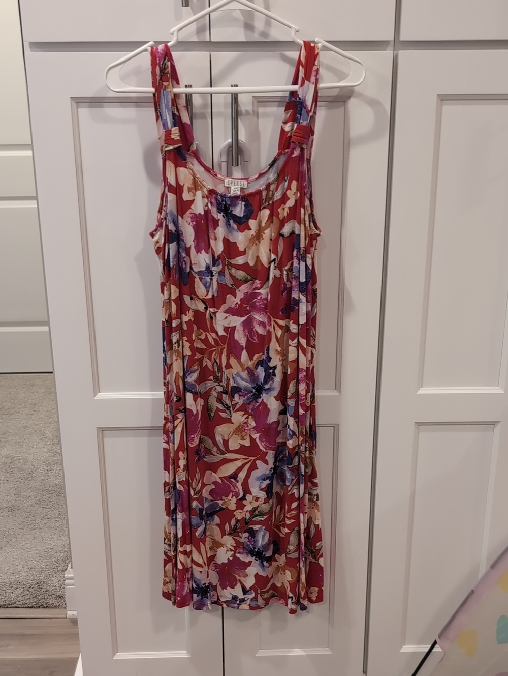 SLNY Floral Sleeveless Midi Dress in Red and Pink